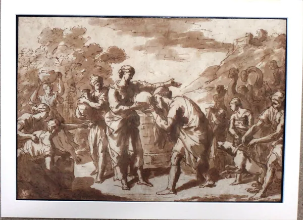Attributed to Tommaso Conca (1734-1822), Moses bringing down the Tablets of the Law; and Eliezer and Rebecca at the Well, a pair, pen, ink and sepia w