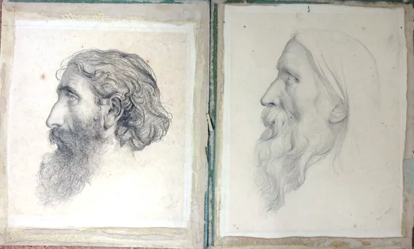 Circle of Frederic, Lord Leighton, Profile portraits of bearded gentlemen, pencil, both unframed, the larger 19cm x 15cm.(2)