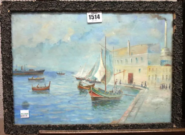 After Caruana Dingli, Maltese harbour, watercolour, 24cm x 34cm.