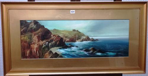 John Shapland (1865-1929), Rocky coastal scene, watercolour and gouache, signed,