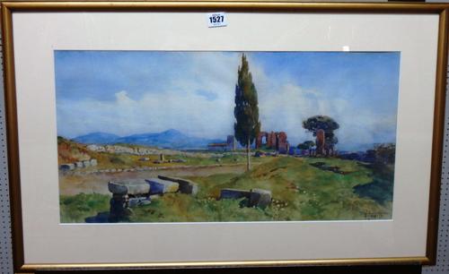 Filippo Anivitti (1876-1955), Appian Way, Rome, watercolour, signed, 30cm x 58cm. DDS
