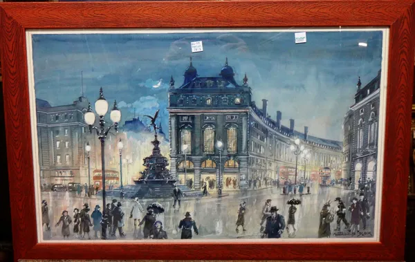 Montague Birrell Black (20th century), Piccadilly Circus; A Japanese Tea Garden, a pair of watercolours, both signed and one dated 1954, each 35.5cm x