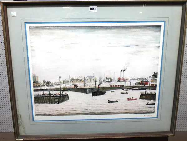Laurence Stephen Lowry (1887-1976), The Harbour, colour reproduction, signed in pencil, with blindstamp, 44cm x 58cm. DDS