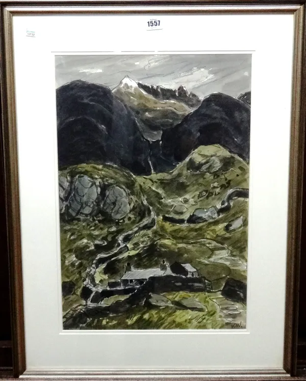 Kyffin Williams (1918-2006), Crib Goch above nant Peris, watercolour, signed with initials, 55cm x 37cm. DDS