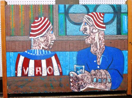 John Hopkinson (b.1941), In a Liverpool Bar, oil on board, signed, unframed, 25cm x 35cm. DDS