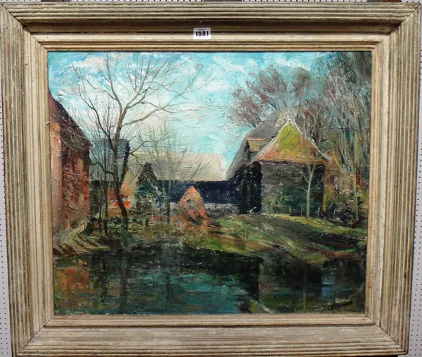 Frank Ormrod (fl.1922-1938), Farm, oil on canvas, signed, 50cm x 60cm.