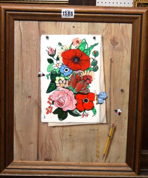 Fleur Cowles (1908-2009), Love Letter; Afternoon tea, two, the first oil on board, the second watercolour, both signed, one dated '97, the other Dec 1