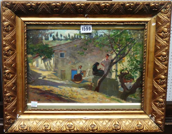 Ruggero Focardi (1864-1934), Strada e casolare animati a Settignano, oil on board, signed, 22cm x 33cm.   Illustrated