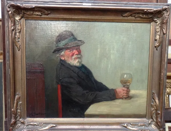 G Bam**(Late 19th century), Elderly gentleman drinking, oil on canvas, signed, 38.5cm x 49cm.