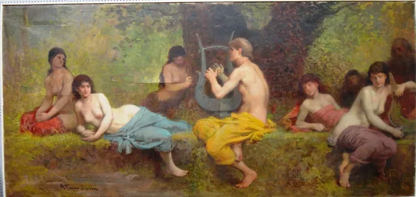 Francois Nicolas Augustin Feyen Perrin (1826-1888), Orphee et le Muses, oil on canvas, signed, 88cm x 185cm.