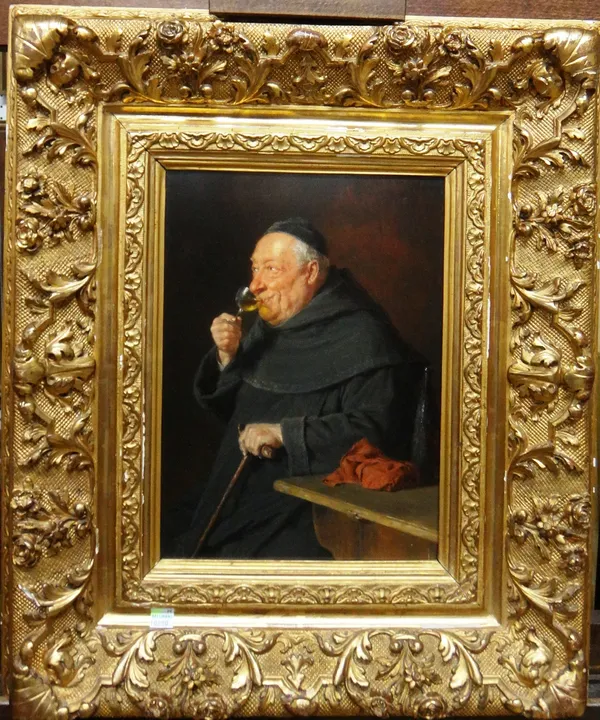 Eduard Von Grutzner (1846-1925,) German Monk, oil on panel, signed, 31cm x 22cm.   Illustrated