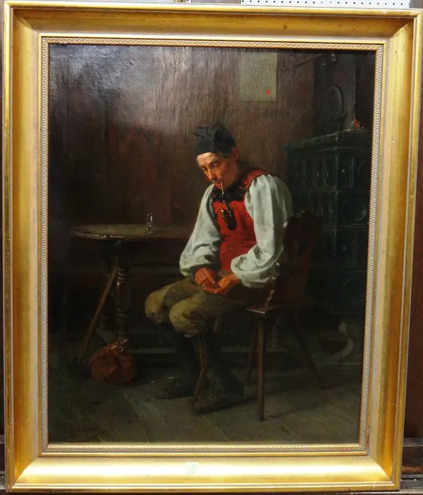 H Sonderman (19th century), Counting the pennies, oil on canvas, signed and indistinctly dated 187*, 57.5cm x 45cm.