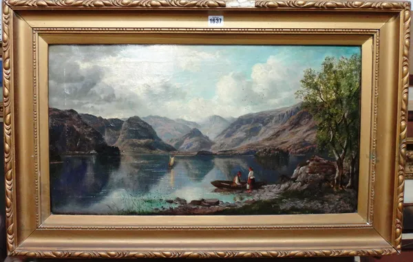 John Joseph Hughes (1820-1909), Derwentwater, oil on canvas, signed and dated1845, inscribed on reverse, 37cm x 67cm.