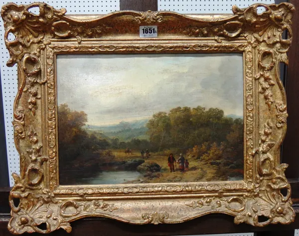 Irish School (19th century), Travellers in a landscape, oil on panel, 24cm x 35cm.