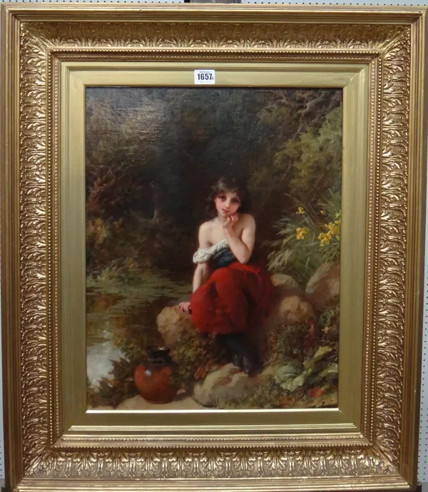 James Hayllar (1829-1920), The young water gatherer, oil on canvas, signed with monogram and dated 1880, 52cm x 41cm.   Illustrated