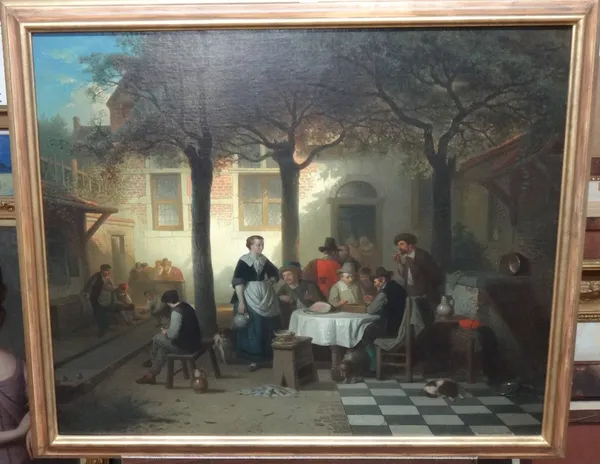 Adrien de Braekeleer (1818-1904), Feasting outside a tavern, oil on canvas, signed and dated 1859, 75cm x 93cm.   Illustrated