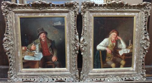 Constantin Schroeter (1794-1835), The Politician; The Thirsty Old Man, a pair, oil on panel, one signed and dated 1828, each 21.5cm x 18cm. (2)   Illu