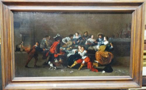 After Jan Steen, The Tavern feast, oil on canvas, 46cm x 84cm.   Illustrated