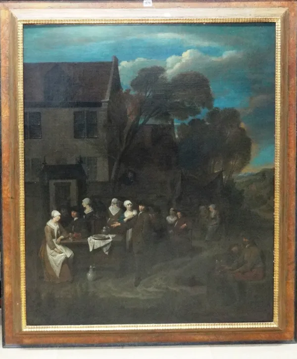 Jan Baptist Lambrechts (Early 18th century), A meal outside a tavern, oil on canvas, 118cm x 97cm.   Illustrated