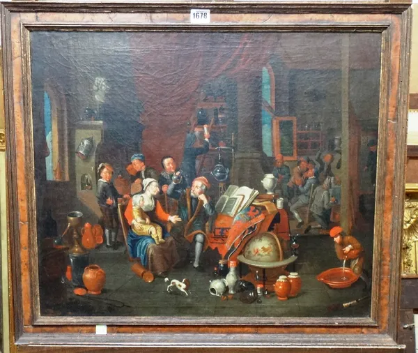 After Thomas Gerard, Doctor and servants in an apothecary's workshop, oil on canvas, 49cm x 58cm.   Illustrated