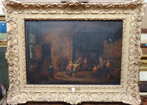 After Gillis Van Tilborgh, Dancing in the tavern, oil on canvas, 38cm x56cm.