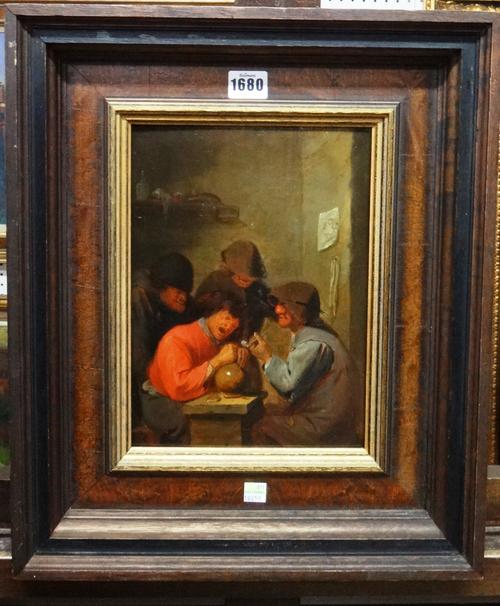 Attributed to Jans Buesem (17th century), One drink too many, oil on canvasboard, 28cm x 19cm.  Illustrated