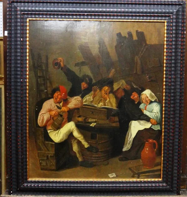 Manner of Adriaen Brouwer, Raucous tavern scene, oil on panel, 55cm x 46cm.