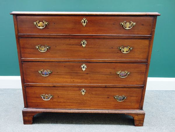 A George III mahogany chest of four long graduated drawers, on bracket feet, 91cm wide x 46cm deep.