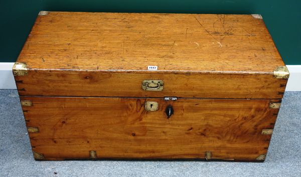 A 19th century brass bound rectangular camphor wood trunk, 94cm wide x 45cm deep.