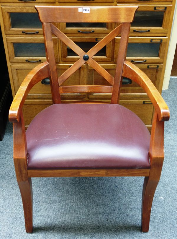 William Maclean; a set of twelve Biedermeier open armchairs, each with 'X' frame splat, on sabre supports, 57cm wide x 88cm high (12).