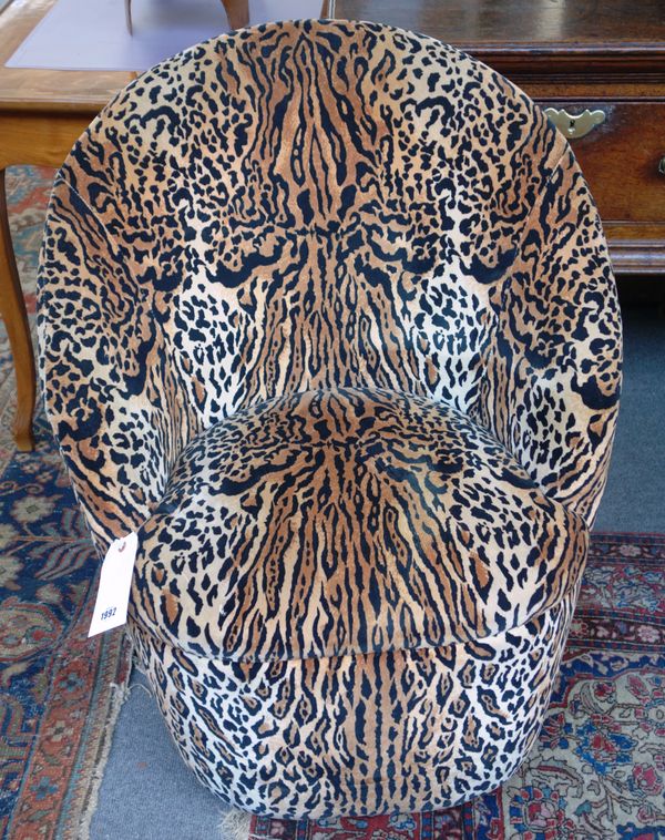 Peter Stringfellow's, Angels Club; eight 20th century leopard print tub back club chairs, each 60cm wide x 87cm high. Sold with authenticity certifica