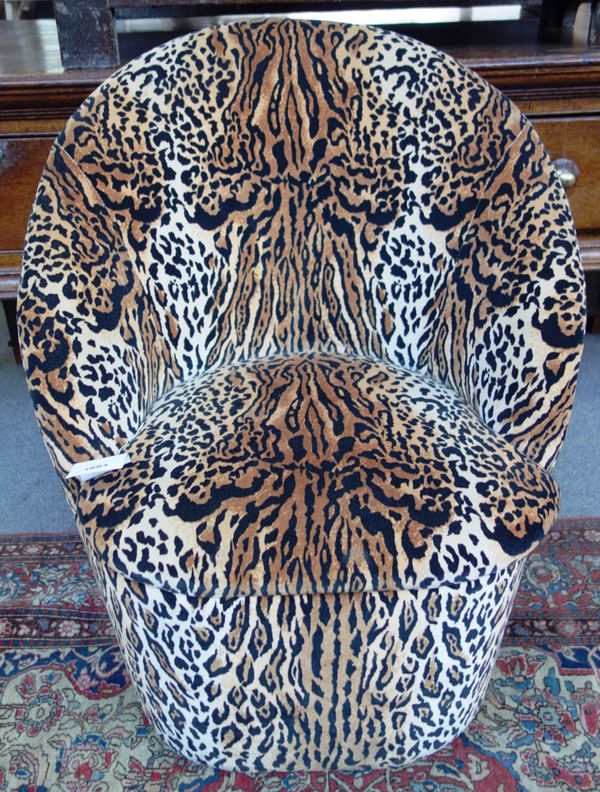 Peter Stringfellow's, Angels Club; eight 20th century leopard print tub back club chairs, each 60cm wide x 87cm high. Sold with authenticity certifica