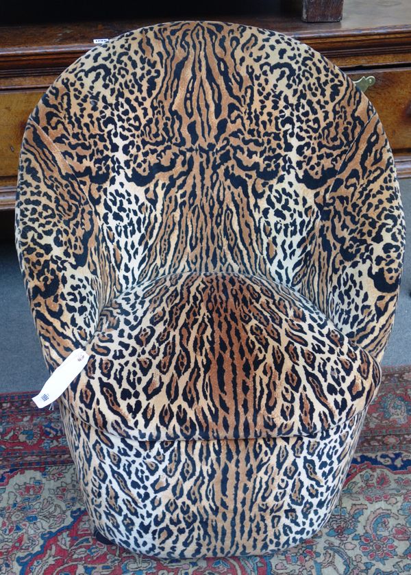 Peter Stringfellow's, Angels Club; eight 20th century leopard print tub back club chairs, each 60cm wide x 87cm high. Sold with authenticity certifica