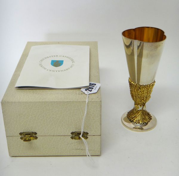 A silver Aurum goblet commemorating The 9th Centenary of The Foundation of Chichester Cathedral in 1075, numbered 161 of a limited edition of 600, wit