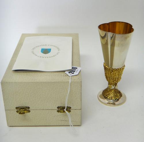A silver Aurum goblet commemorating The 9th Centenary of The Foundation of Chichester Cathedral in 1075, numbered 161 of a limited edition of 600, wit