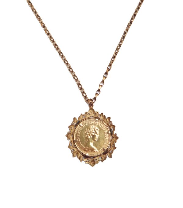 An Elizabeth II sovereign 1978, in a 9ct gold pendant mount, with a 9ct gold oval link neckchain, on a boltring clasp, combined weight 22.4 gms.   Ill