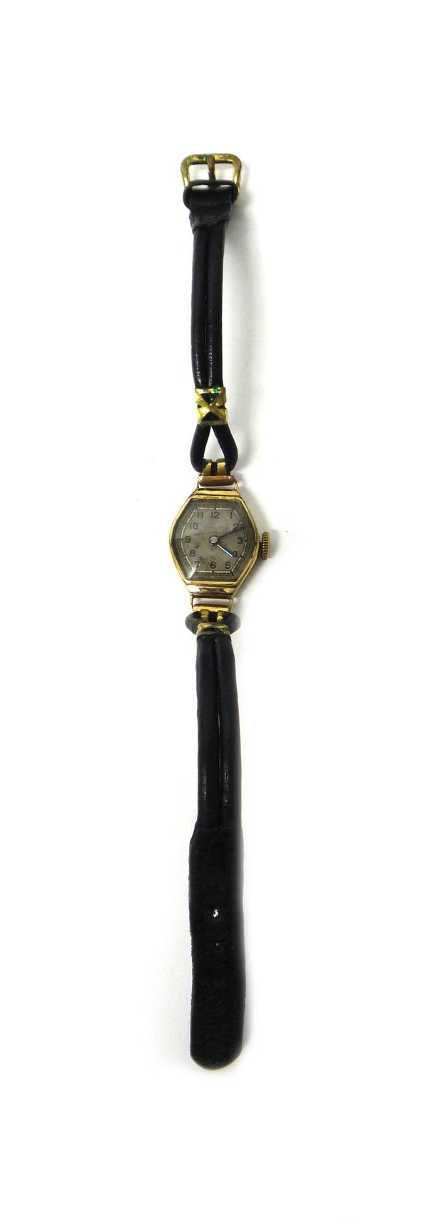 A lady's 9ct gold oval cased Rolco wristwatch, the jewelled movement detailed Swiss Made, the signed silvered dial with black Arabic numerals, the cas