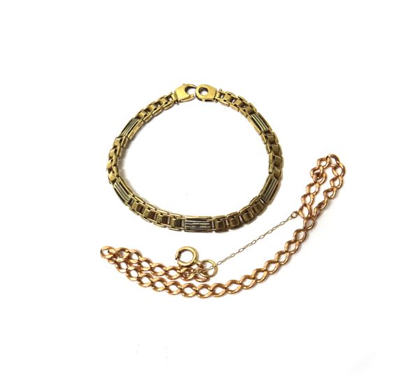 A 9ct gold curb link bracelet, with a boltring clasp and a 9ct gold bar and oval link bracelet, with a sprung hook shaped clasp, combined weight 23.6