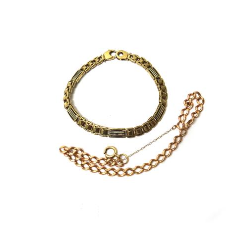 A 9ct gold curb link bracelet, with a boltring clasp and a 9ct gold bar and oval link bracelet, with a sprung hook shaped clasp, combined weight 23.6