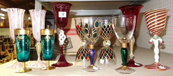 A quantity of 20th century decorative Venetian style drinking glasses, (11)  SH12