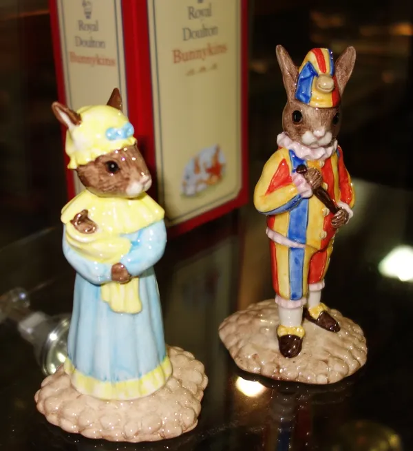 Two Royal Doulton Bunnykins figures; DB234 Mr Punch 2001, limited edition of 2500 and DB235 Judy 2001 limited edition of 2500.  CAB