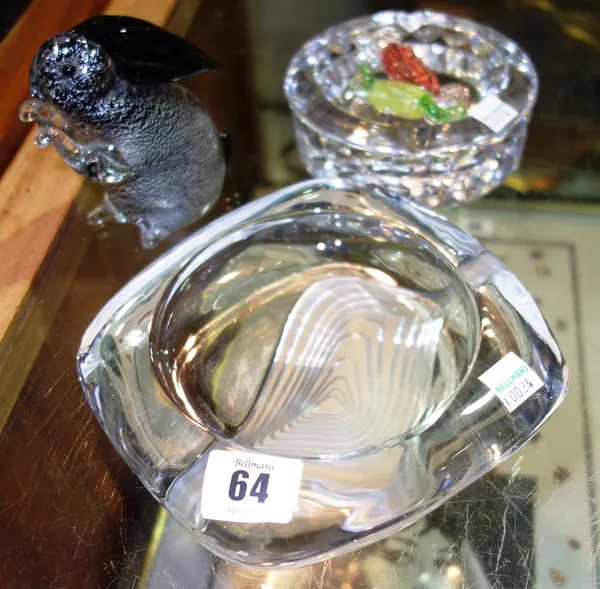 A Kosta glass ashtray, a Daum glass ashtray and a glass model of a rabbit      CAB