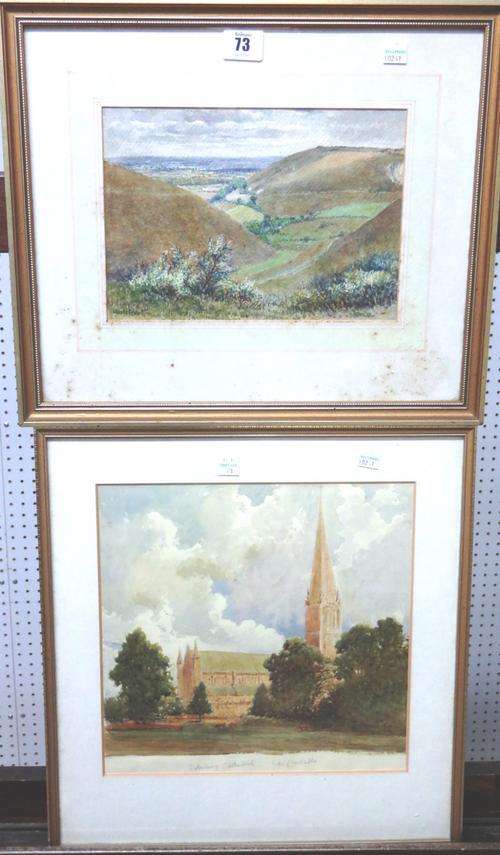 Thomas Charles Leeson Rowbotham (1823-1875), Arundel Park, watercolour, signed, 17cm x 24cm.; together with a view of Salisbury Cathedral attributed t