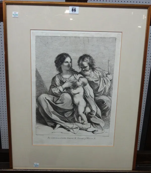 After Guercino, The holy family, engraving by Bartolozzi, possibly a restrike, 40cm x 29cm. C10
