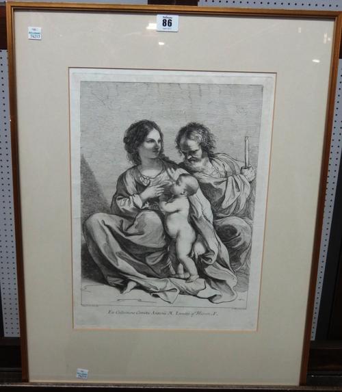 After Guercino, The holy family, engraving by Bartolozzi, possibly a restrike, 40cm x 29cm. C10