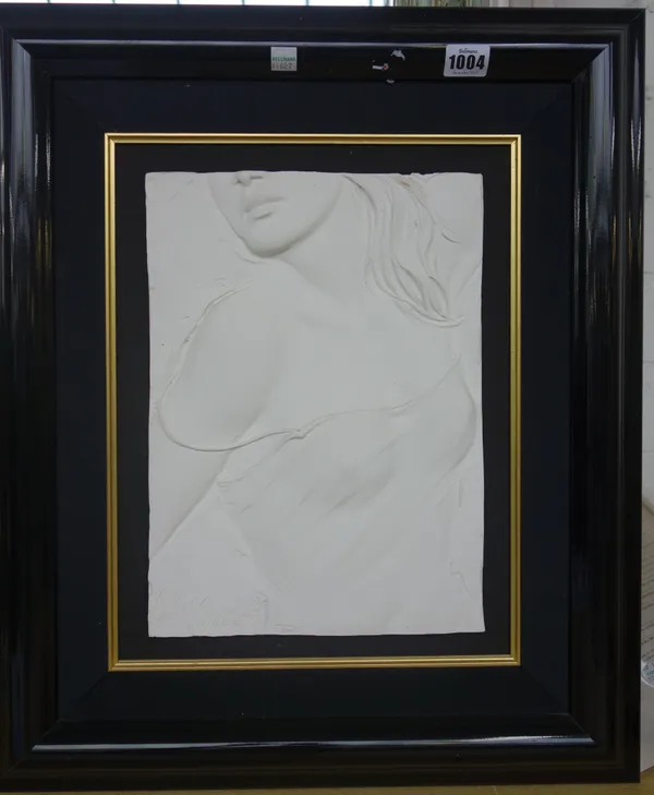 Bill Mack, a white resin bas-relief plaque, 'Elegant', framed, the plaque 33cm x 23.5cm.