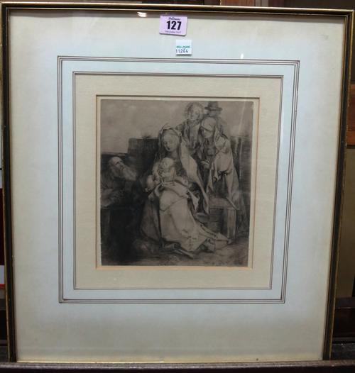 After Albrecht Durer, The Holy Family with St John, The Magdalen and Nicodemus, etching, 20cm x 18cm.  CAB