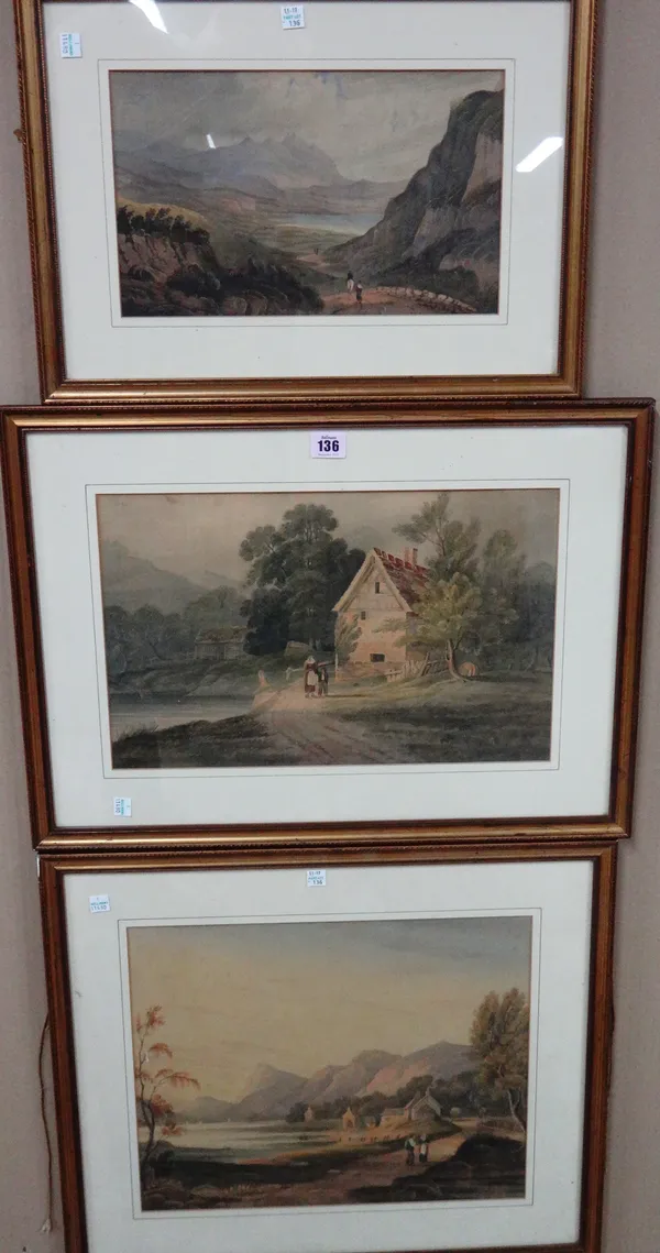 English school (early 19th century), A group of three landscapes, watercolour, the largest 26cm x 41cm.  F1