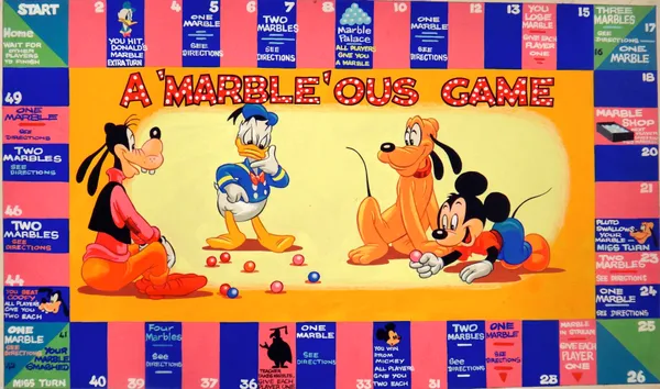 MICKEY MOUSE ANNUAL (? 1950s) -  hand-coloured original artwork for A 'Marble' ous Game' (board game); depicting the Mouse, Pluto, Donald Duck, & Goof