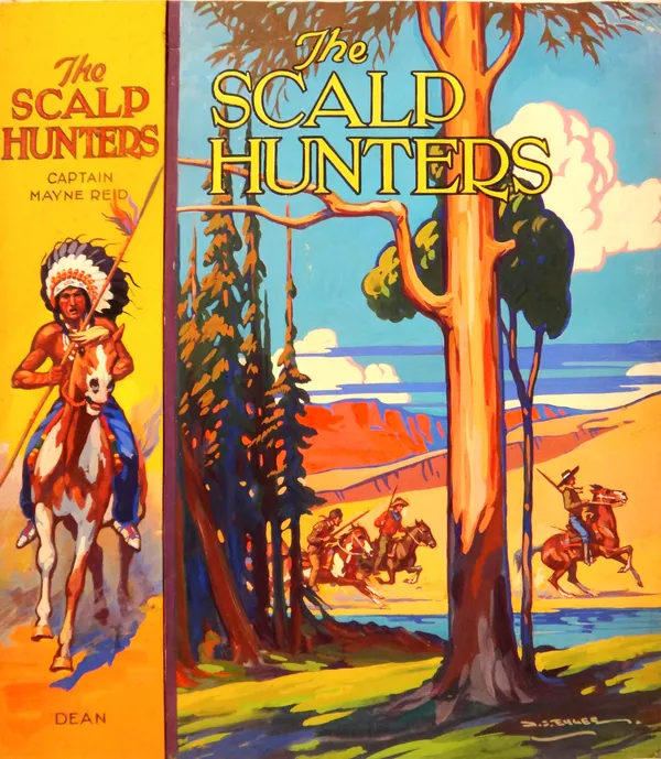 BOYS' ADVENTURE STORIES - hand-coloured original artwork for 7 earlier 20th century publications; 4 for spine & upper d/wrapper portion, 1 for upper d